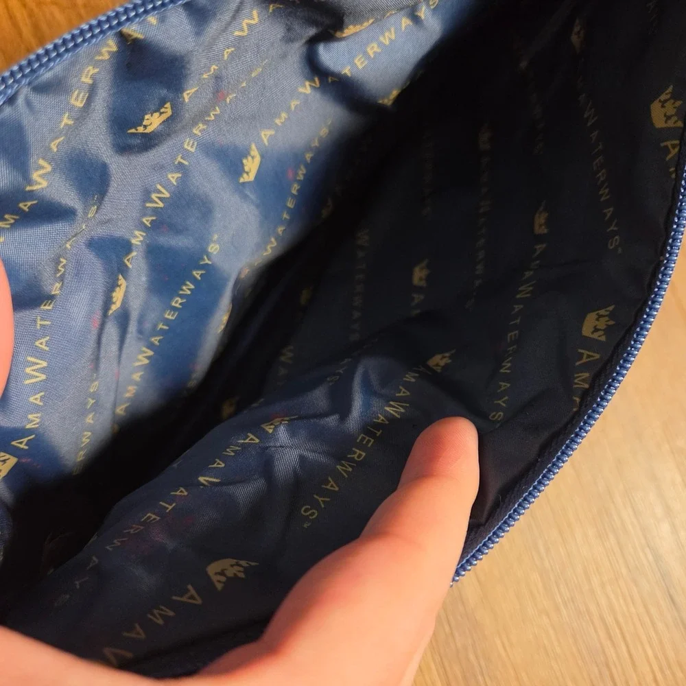 Ama Waterways Travel Pouch Zippered Cosmetic Organizer Clutch Logo 6x11 Navy